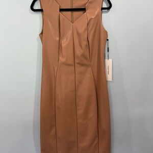 Calvin Klein Women's Tan Faux Leather Sleeveless Dress